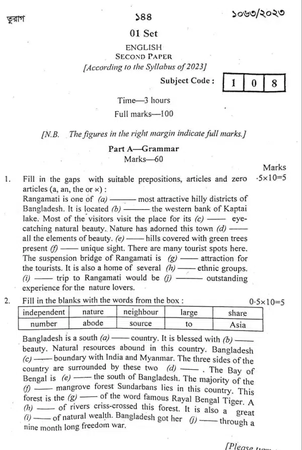 SSC English 2nd paper question 2024